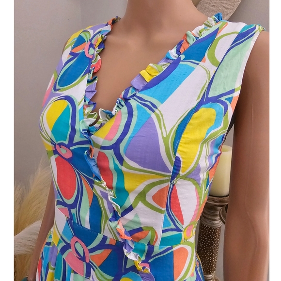 Fate White Multicolored Open Tie Back Pleated Maxi Dress - Picture 5 of 12